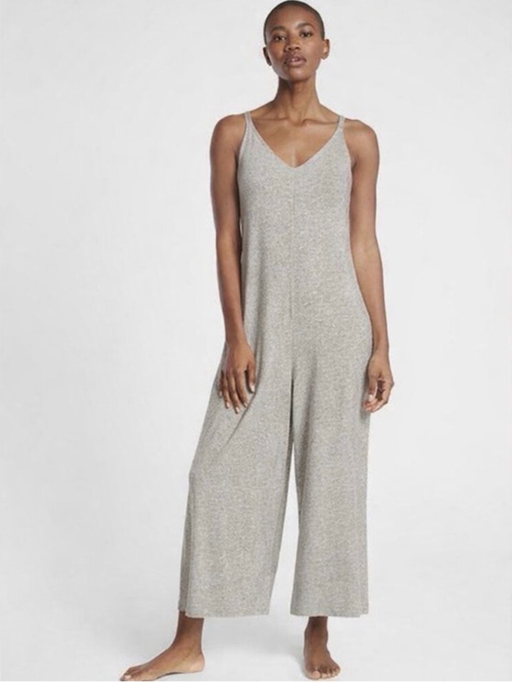 Athleta Nighttime Bliss Sleep V-Neck Romper Women's Large Light Gray NWOT